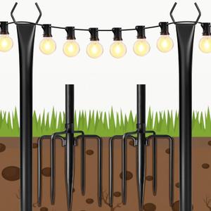 2 Pack String Light Poles-10 Ft Light Poles for Outside String Lights, Outdoor Lights Poles with Fork, Metal Poles Stand for Patio Deck Backyard Garden Outdoor Decor