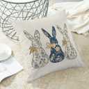 CXMEIFLY Easter Pillow Covers 16 x 16 Inch Set of 2 for Chinoiserie Blue Floral Rabbit Bunny Decor Throw Pillows Spring Flower Outdoor Holiday Farmhouse Decorative Cushion Cases for Couch Decoration