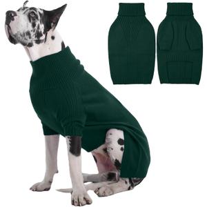IECOii Great Dane Sweater,5XL Extra Large Sweater for Giant Breed Dogs in Winter,Turtleneck Cold Weather Knit Clothes,Machine Washable,Elastic Pullover for Saint Bernard,Mastiff (Green,XXXXXL)