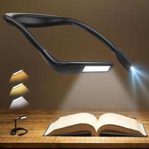 Neck Reading Light Book Lovers Gifts, Rechargeable 2000mAh 10-80Hrs Eye-friendly Wide Lamp Book Light, Fathers Day Dad Gifts for Men Husband, Camping Knitting Crochet Accessories and Gadgets for Women (Black)