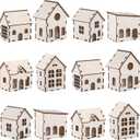 Hiboom 12 Pcs DIY Christmas Village Sets Wood Village Houses Christmas Mini Wooden House Gift for Winter Xmas Party Decorations