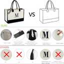 BeeGreen Embroidery Monogram Initial Tote Bag for Women Teacher Mom Friend Personalized Gift for Birthday Beach Work Wedding (Natural & Black)