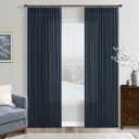 Dark Blue Linen Curtains 80 Inches Long 2 Panels Set for Living Room Pinch Pleated Semi Sheer Window Drapes Light Filtering Boys Men Bedroom Curtain with Back Tab 50 x 80 Inch Length Navy Indigo