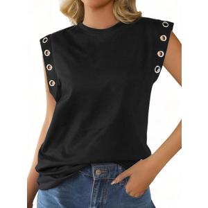 Remidoo Women's Cap Sleeve Tank Tops Loose Fit Grommet Punk Sleeveless Shirts Black X-Large (Black, XL)