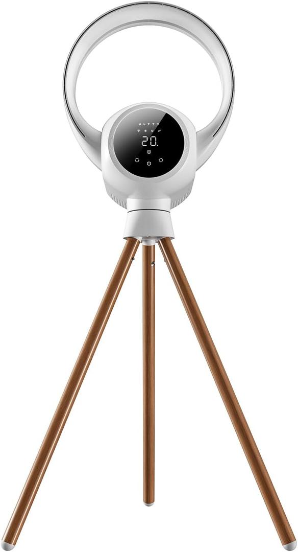 U ULTTY Bladeless Tower Fan for Bedroom, 25ft/s High-Speed Cooling Fan with 20 Speeds & 3 Modes, 270° Tilt & 90° Oscillating Quiet Standing Fan with Remote, HD LED Display, Ring Ambient Light, White, Large