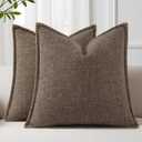 decorUhome Summer Decorative Throw Pillow Covers 22x22 Set of 2 Faux Linen Farmhouse Euro Sham Pillow Covers with Stitched Edge Outdoor Neutral Pillow Covers for Couch Sofa Living Room, Chocolate