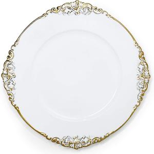 13-Inch 11-Pack Heavy Quality Round Charger Plates-Floral White Gold Trim-HD80341
