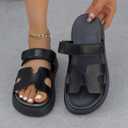 Women's Thick Platform Slide Sandals anti-slip Sole Open Toe Strap Summer Flats Shoes (Black) 39
