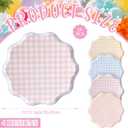 Jinei 24 Pcs Gingham Cake Dessert Paper Plates 10.5 Inch Checkered Disposable Party Plates Plaid Scalloped Edges Dinner Tableware for Easter, Birthday Party, Picnic, Summer, 4 Pastel Colors