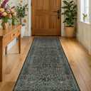 Dark Green 2x8 Runners for Hallways, 8ft Long Floor Runner for Kitchen, Entryway Indoor, Washable Non Skid Rubber Backing Stain Resistant - Vintage Floral Décor