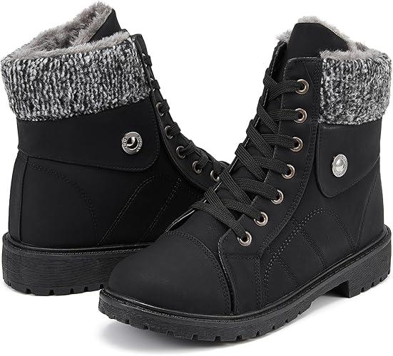Womens Winter Snow Boots Warm Fur Lined Winter Water-resistan Ankle Booties Zipper Anti-Slip Combat Size 8,5