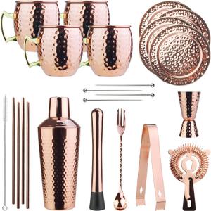 Moscow Mule Barware Set - 23pc - Copper Plated Stainless Steel - Professional Bar Tools for Drink Mixing, Home, Bar, Party (Copper-23 Pcs)