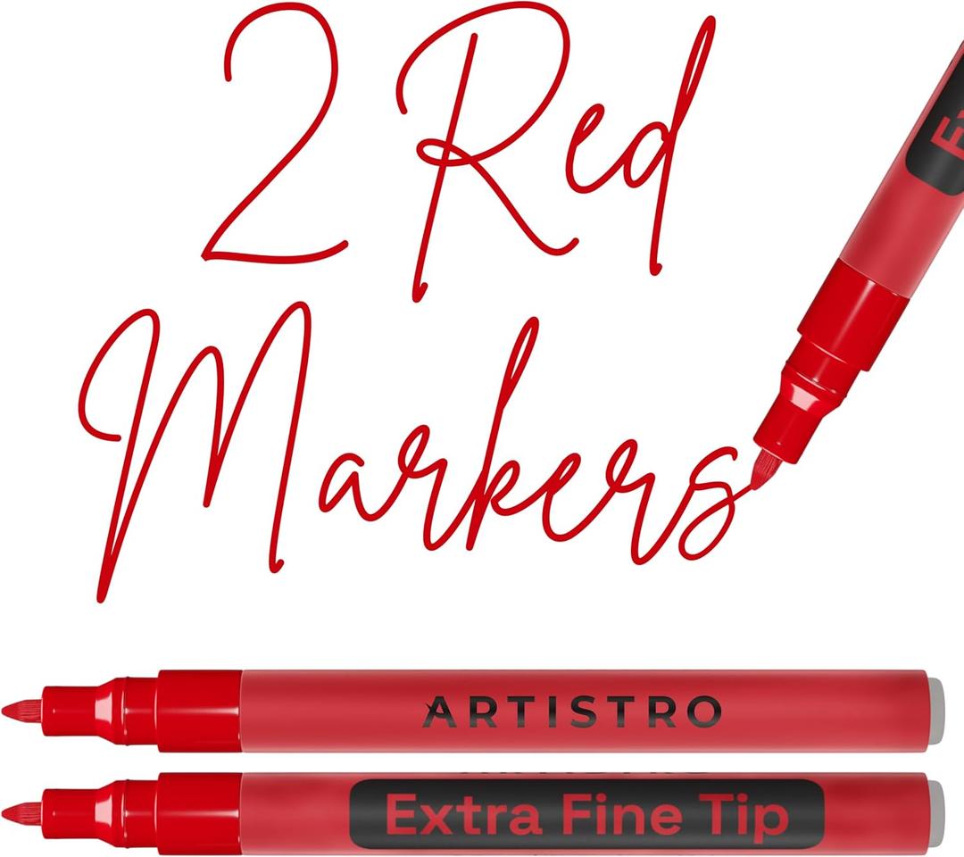 ARTISTRO 2 Red Acrylic Paint Markers - 0.7mm Extra Fine-Tip Paint Pens - Perfect for Crafting, Art Projects, & More