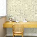 CiCiwind Gold Geometric Wallpaper Peel and Stick Wallpaper Beige and Gold Removable Wall Paper Striped Hexagon Contact Paper Self Adhesive Waterproof Vinyl for Bedroom Bathroom Wall 15.7"x393"