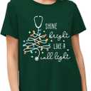 Christmas Shirts for Women Nurse Christmas Tee Shirt Christmas Light Tops Christmas Nurse Vacation Tee (Green, M)