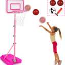 Toddler Basketball Hoop for Girls Pink Basketball Goals Adjustable Height 2.9ft-6.2ft Kids Basketball Hoop Indoor Outdoor Play Outside Backyard Toys for 3 4 5 6 Year Old Girl Birthday Easter Gifts