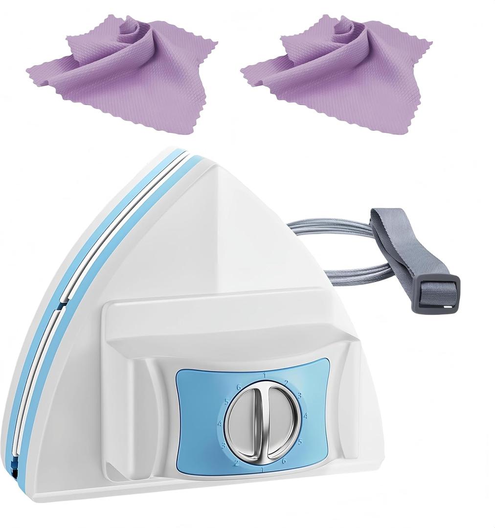 Magnetic Window Cleaner Tool Glass Wiper, Double Sided Windows Glass Cleaner 5-Files Adjustable Windshield Cleaner with 2 Pc Pink Microfiber Cleaning Cloth for High-Rise Single Double Glazed Windows