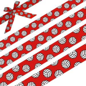 Volleyball Ribbon - Grosgrain Ribbons in 4 Sizes (3/8", 5/8", 7/8", 1"), 5-Yard Each - DIY Hair Bow Accessories, Gift Wrapping, Party Supplies, Team Presents & Sports Decorations (Red)