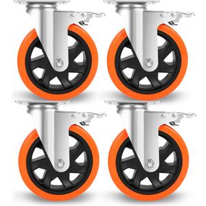 W B D WEIBIDA 6 inch Caster Wheels with Dual Locking, Casters Set of 4 Heavy Duty of 2400lbs, Premium Polyurethane No Noise Wheels for Cart, Workbench and Furniture