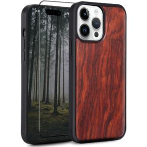 Wood case for iPhone 14 Pro Max - Real Natural Rosewood,- Slim Shockproof Hybrid Wooden Cover (Rosewood)