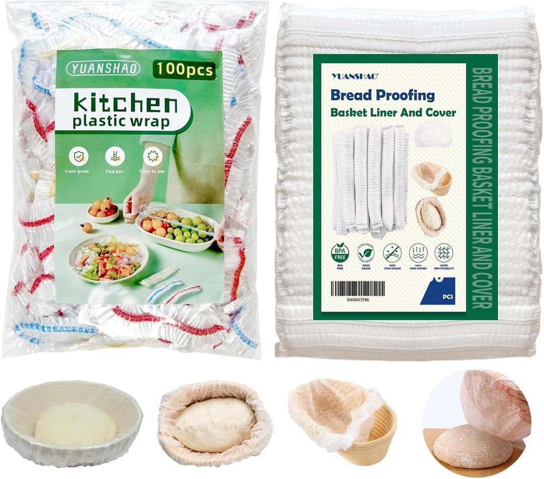 50 Banneton Liners and 100 Bowl Covers for Banneton Bread Proofing Basket, Fits bowls up to 12",Non-Stick Dough Basket Liners, Sourdough Bread Baking Supplies, Bread Covers for Proofing