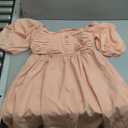 Ebifin Womens Square Neck Dresses Half Puff Sleeve High Waist A-Line Casual Backless Smocked Short Babydoll Mini Dress (1-pink) Medium