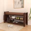 NURTUDIS Shoe Rack Bench,Bamboo Shoe Storage Stool with Removable Cushion, 2-Tier Entryway Shoe Storage Organizer Shelf with Side Drawer and Book/Umbrella Basket for Living Room, Bedroom(Large)