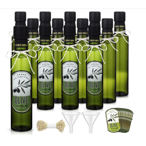 Reallnaive 12 Pcs 8 oz Mini Olive Oil Bottles Empty Sauce Condiment Bottles with Dropper Inserts and Sticker Seals Caps for Gifts Kitchen
