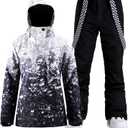 GSOU SNOW Women's Ski Jackets and Pants Set Snowboarding Snowsuit Snow Coat Hooded Waterproof Windproof (Medium, Dark Blue Black)