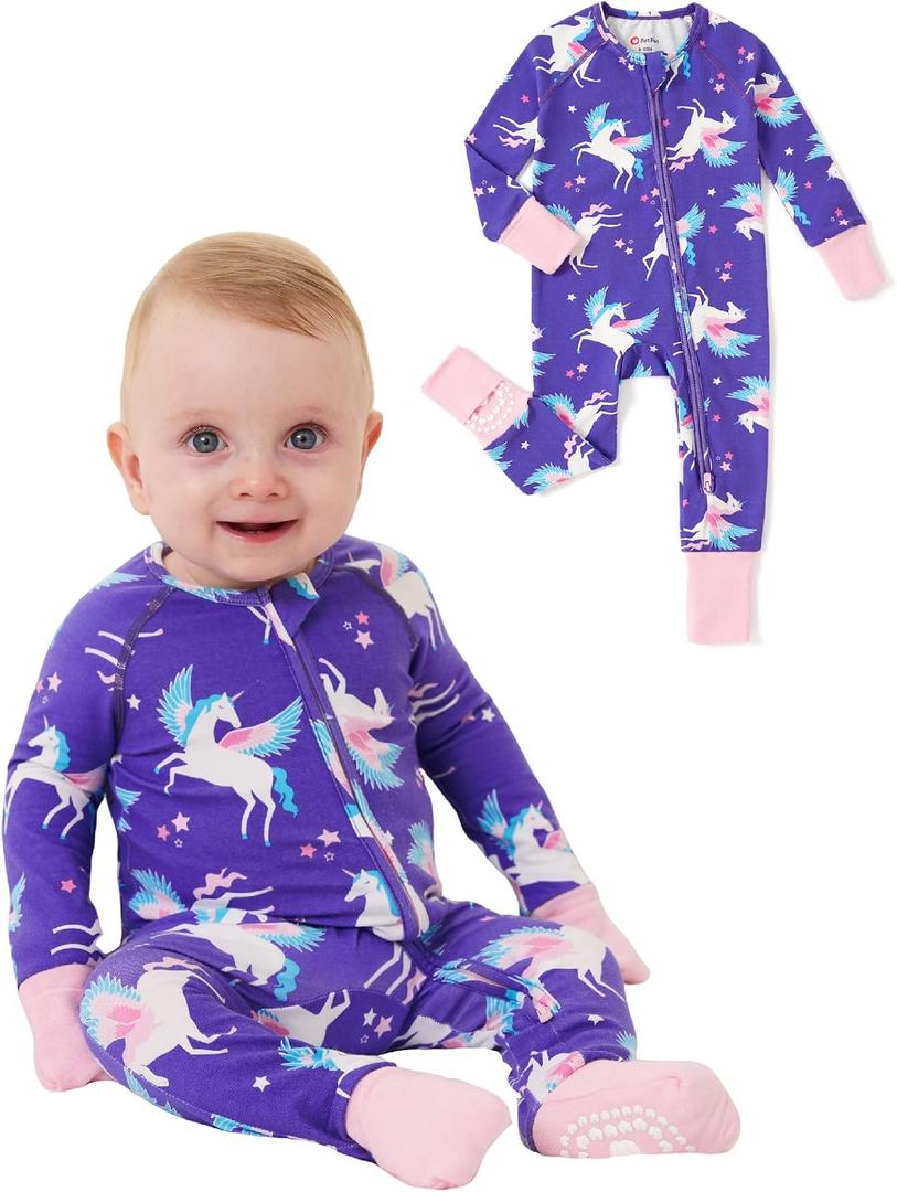 PATPAT Organic Cotton Baby Footie Pajamas for Newborn Boy Girl (Purple, 6-9 Months)