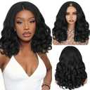 HANNE Yaki Curly V Part Wig U Part Synthetic Half Wigs for Black Women 18 Inch Half Wig Heat-Resistant Hair Replacement Wig(Natural Black)