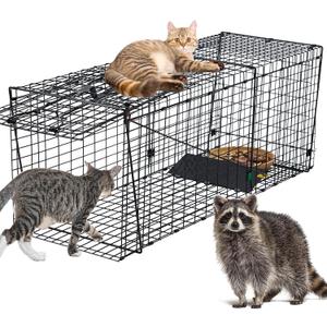 37 Inch Raccoon Trap,Live Animal Trap Cage for Catch Release Raccoons, Dogs, Stray Cats and Other Small to Medium Animals. Heavy Duty,Black.
