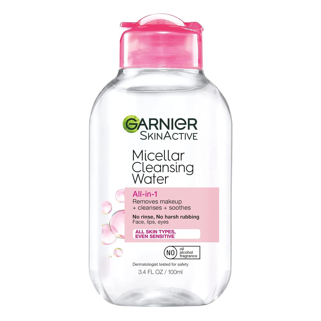 Garnier Micellar Cleansing Water, All-in-1 Makeup Remover and Facial Cleanser, For All Skin Types, 3.4 Fl Oz (100mL), 1 Count 