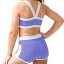Haloumoning Girls 2 Piece Outfits Athletic Color Block Training Bra and High Waisted Shorts Clothing Sets  (13-14 Years, Purple)