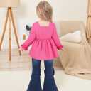 Toddler Girl Clothes Clothing Set Ruffle Long Sleeve Shirt with Flare Bow Jeans for 18M-7Y (2-3T, Pink)