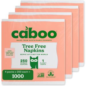 Caboo Tree Free Napkins, 4 Packs of 250, 1000 Total Napkins, Sustainable & Disposable Kitchen Napkin