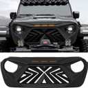 Seven Sparta Front Grill with 3 Amber LED Lights Compatible with 2018-2023 Jeep Wrangler JL JLU Gladiator JT, ABS Grille (Matte Black)