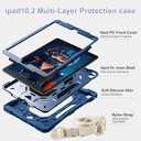 for iPad 9th/ 8th/ 7th Generation Case (iPad 10.2 inch Shockproof Case) with 360 Rotating Grip Magic Stand, Pencil Holder/Keychain/Carrying Shoulder Strap for iPad 10.2 inch (Navy Blue)