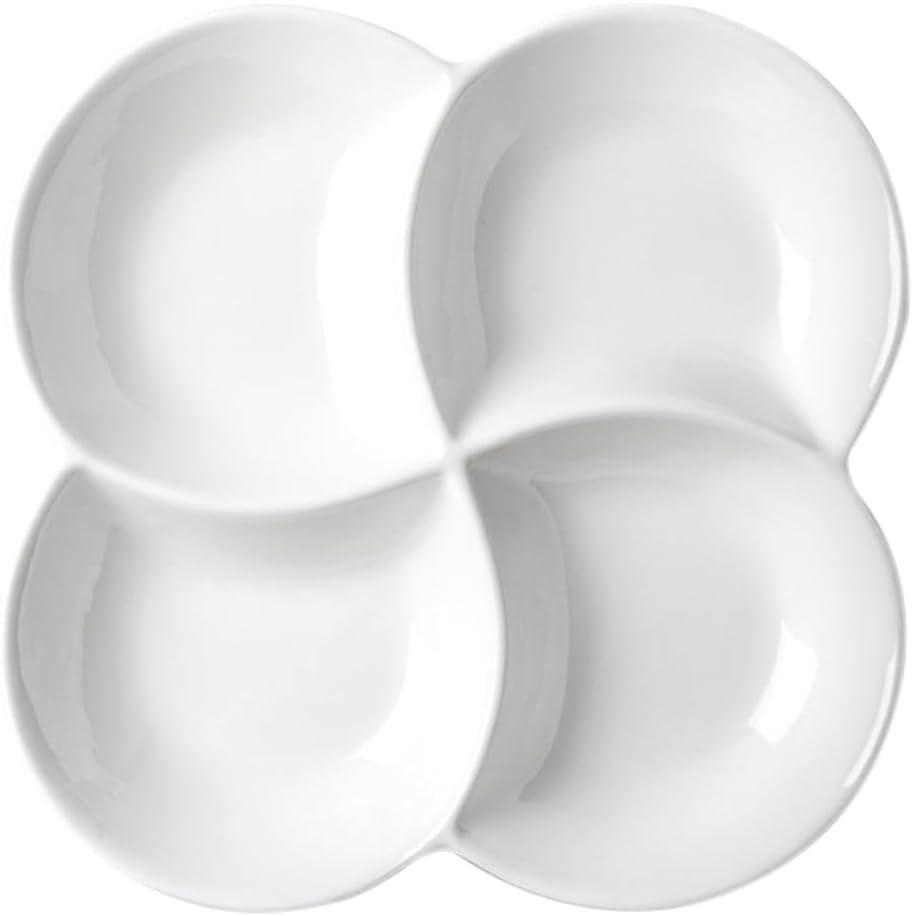 DOITOOL Compartment Plates White Divided Serving Platter Multi- compartment Fruit Plate Melamine Serving Plate Compartment Dried Tray Serving Dishes White