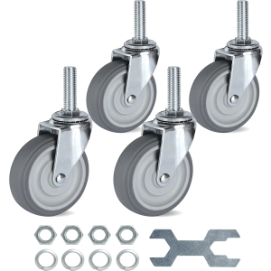 Finnhomy Caster Wheels 3 Inch Set of 4 Heavy Duty Threaded Stem Casters1/2-13x1-1/2 Swivel Rubber Industrial Castors Premium Wheels for Wire Shelving/Furniture/Carts Load Bearing 720 Lbs Gray