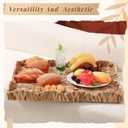 Teenyyou Woven Scalloped Tray 24" L X 18" W X 2.4" H Handwoven Serving Ottoman Tray with Handles Large Rectangle Basket for Decorative Organizing(Water Hyacinth)