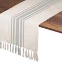 Native Fab Gray Stripe Table Runner - 108 Inches Long Boho Table Covers with Tassels - 100% Cotton, Tight Weave, Non Slip Tablerunner for Dining, Kitchen, Wedding, 14"x108" - Light Grey & White