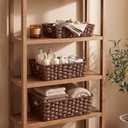 Set of 3 Large Wicker Storage Baskets for Shelves, Wicker Basket for Organizing, Waterproof Woven Baskets for Shelves and Pantry, Toilet, Bathroom, Bedroom, Patio(Brown)