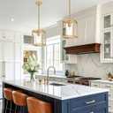 2 Pack Gold Pendant Light Metal Frame with Clear Glass Shade Kitchen Island Chandelier, The Single Hanging Light includes four 4 rods(1 rod=10 inch) 