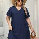 Celkuser Plus Size Summer Midi Casual Shift Dress for Womens Short Sleeve V Neck Sundresses with Pocket Vacation Outfits 2026, Size 3XL