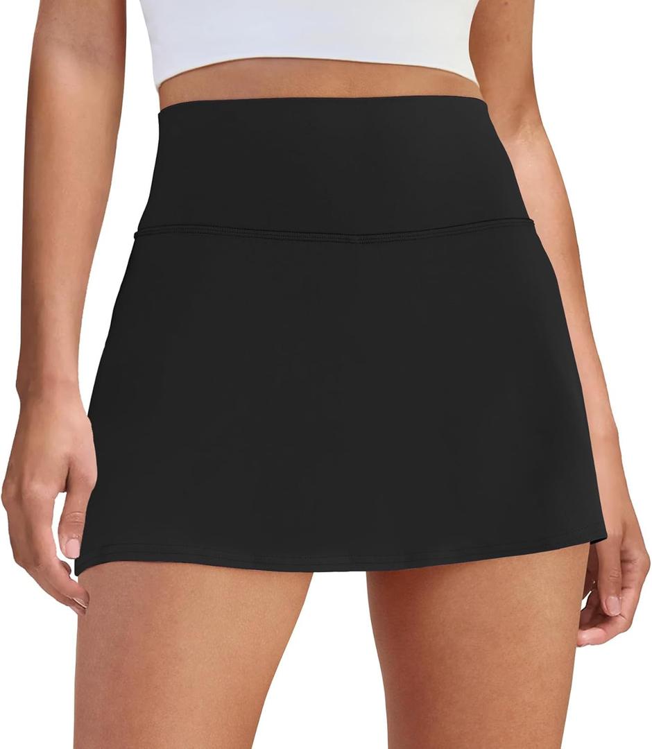 Women's Skort Tennis Skirt with Pocket Shorts Mini Golf Skirts High Waisted Athletic Skorts Summer Workout (Medium, Black)