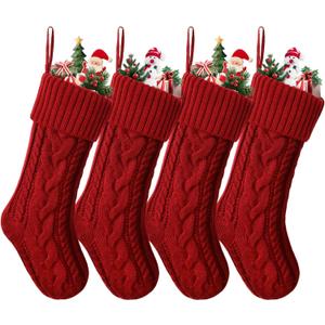ELEGANTPARK Christmas Stockings 4 Pack Knitted Red Christmas Stockings Large Xmas Decoration for Holiday Fireplace Hanging Holiday Decoration for Family Kids Xmas 18 Inch