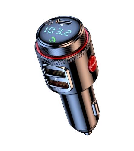 LIHAN Bluetooth 5.4 Car FM Transmitter, Wireless AUX Adapter with USB-C PD 30W & QC3.0 18W Dual Fast Charging, HiFi Bass EQ, CVC Hands-Free Calls, Siri/Google Assistant, 12V/24V Cars/Trucks/Vans