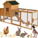 Chicken Coops for 1-2 Chickens with Wheels, Outdoor Wooden Hen House with Nesting Box, Large Rabbit Hutch, Outside Poultry House, Wire Fence Run Cages, Weatherproof for Backyard(Wooden)