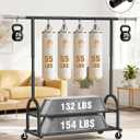 Rolling Clothes Rack Heavy Duty Clothing Racks with 2 Shelves, Black 556 LBS Load, Height Adjustable, Portable Garment Racks for Hanging Clothes, Coat Wardrobe with Wheels for Bedroom Laundry, 9.7 inch widened base of garment rack enhance stability
